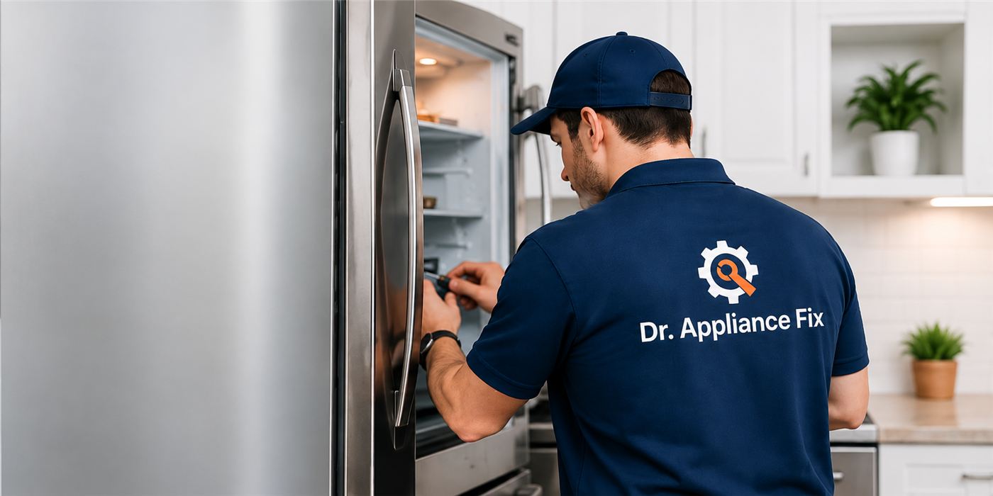Local appliance technician repairing a refrigerator